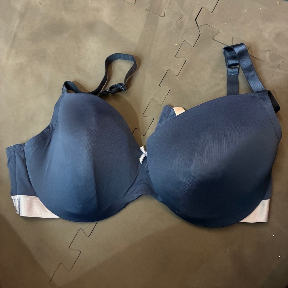 cacique lightly lined balconette bra underwire padded 42dd navy blue bow